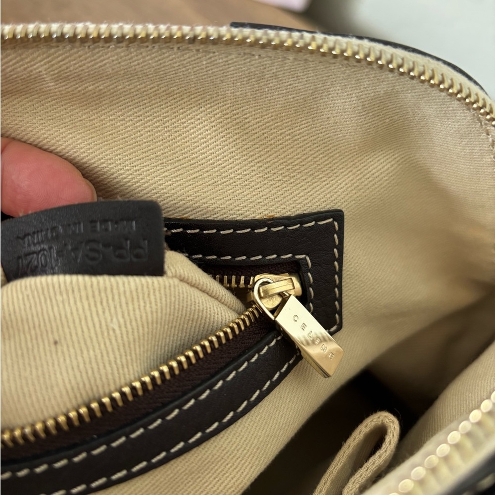 Celine Coated Canvas Macadam Dome Bag Cream and Dark Brown Bag with Gold Accents - Picture 10 of 14